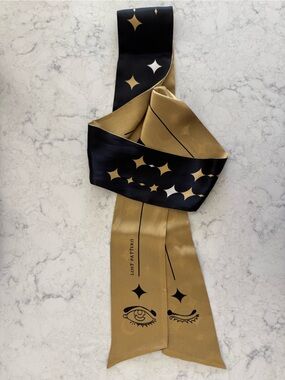 Lost Pattern Moonlight Stars Silky Gold & Black Graphic Scarf